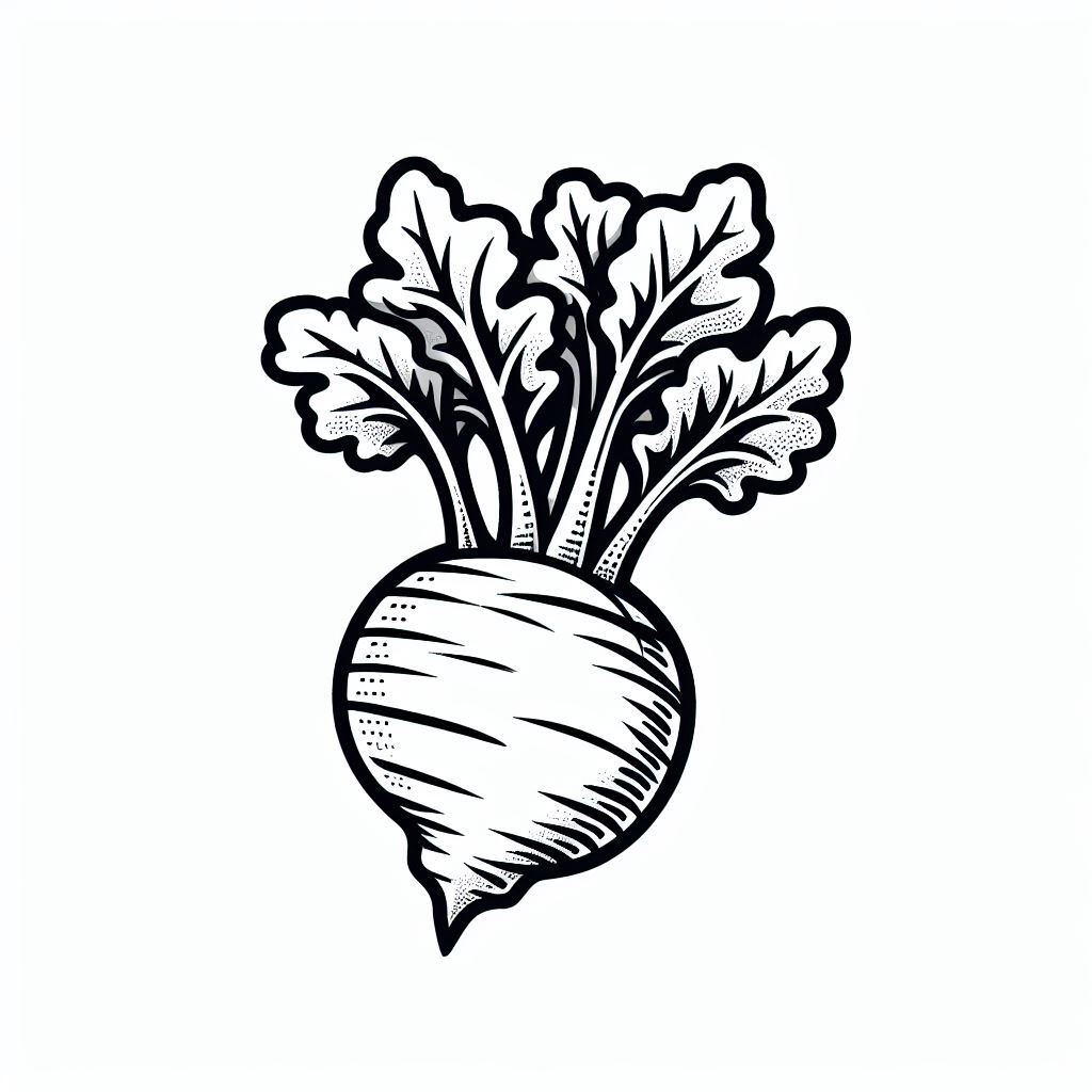 A black and white drawing of a radishes