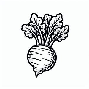 A black and white drawing of a radishes