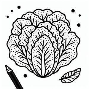 A black and white drawing of a cabbage