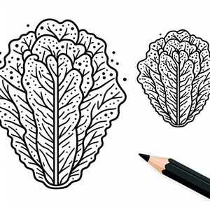 A drawing of a leaf and a drawing of a plant