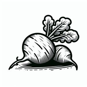 A black and white drawing of a radish 2