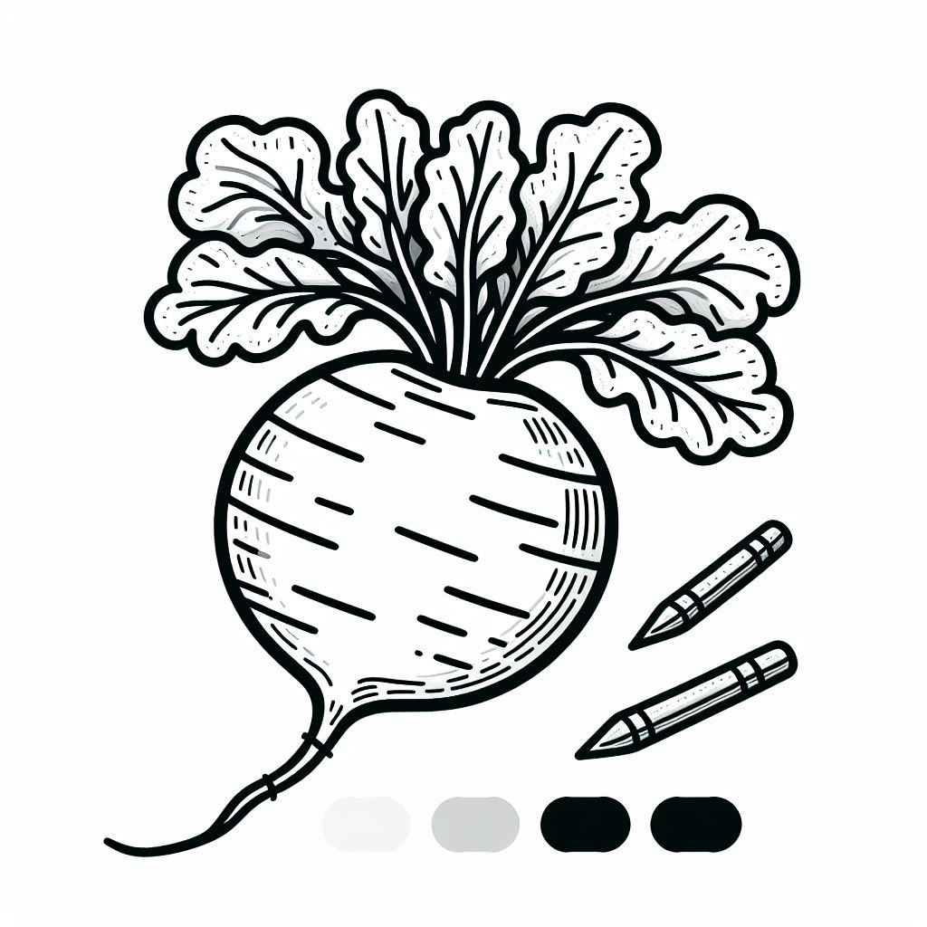 A black and white drawing of a radish