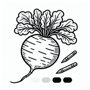 A black and white drawing of a radish