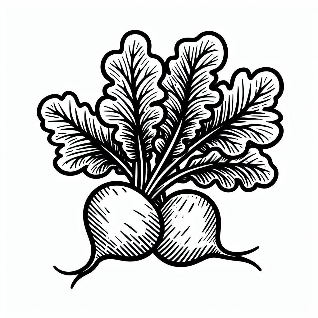 A black and white drawing of a radishes