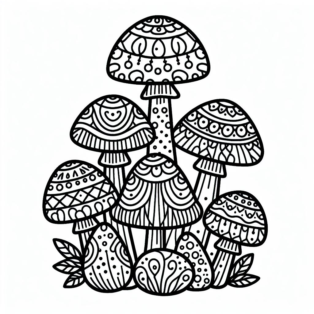 A black and white drawing of mushrooms 3