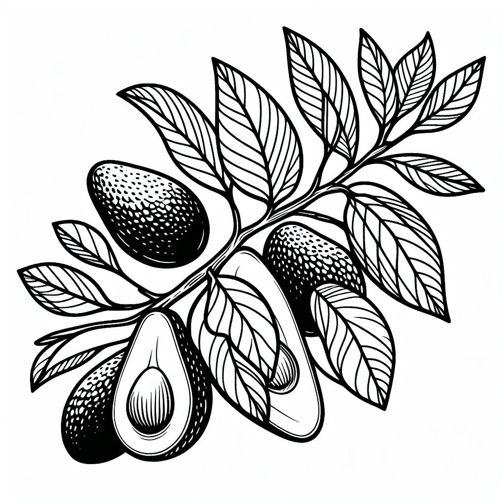 An ink drawing of an olive tree with leaves