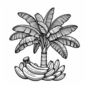 A black and white drawing of a banana tree