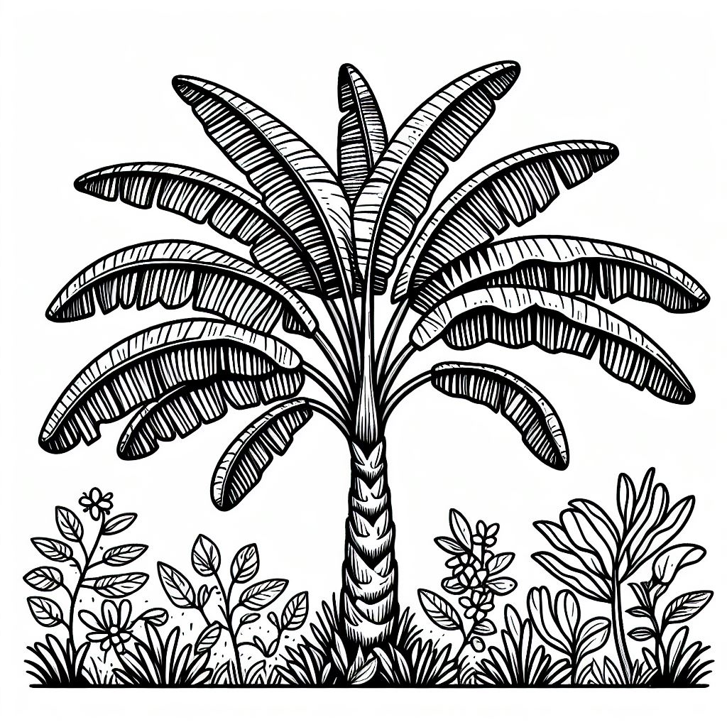 A black and white drawing of a palm tree 3