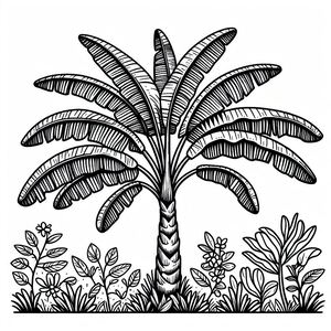 A black and white drawing of a palm tree 3