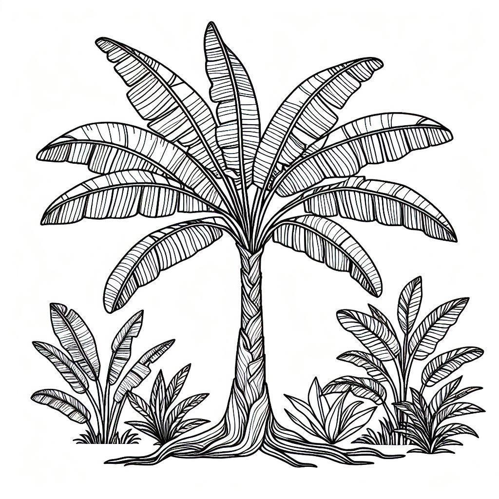 A black and white drawing of a palm tree