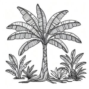 A black and white drawing of a palm tree