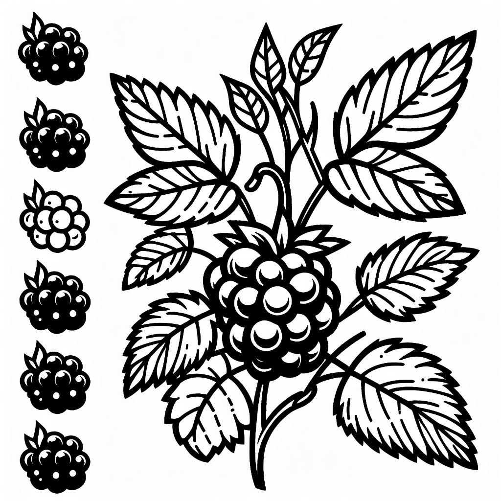 A black and white drawing of a bunch of berries