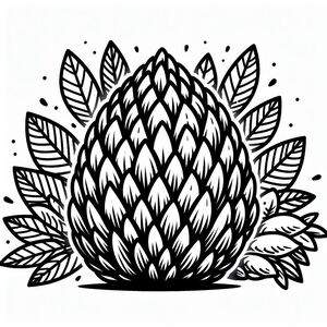 A black and white drawing of a pineapple