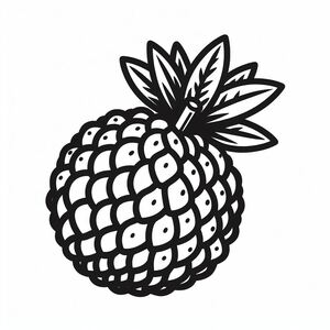 A black and white drawing of a raspberry