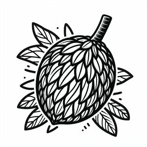 A black and white drawing of an acorn