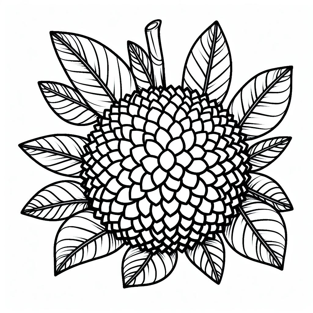 A black and white flower with leaves on it