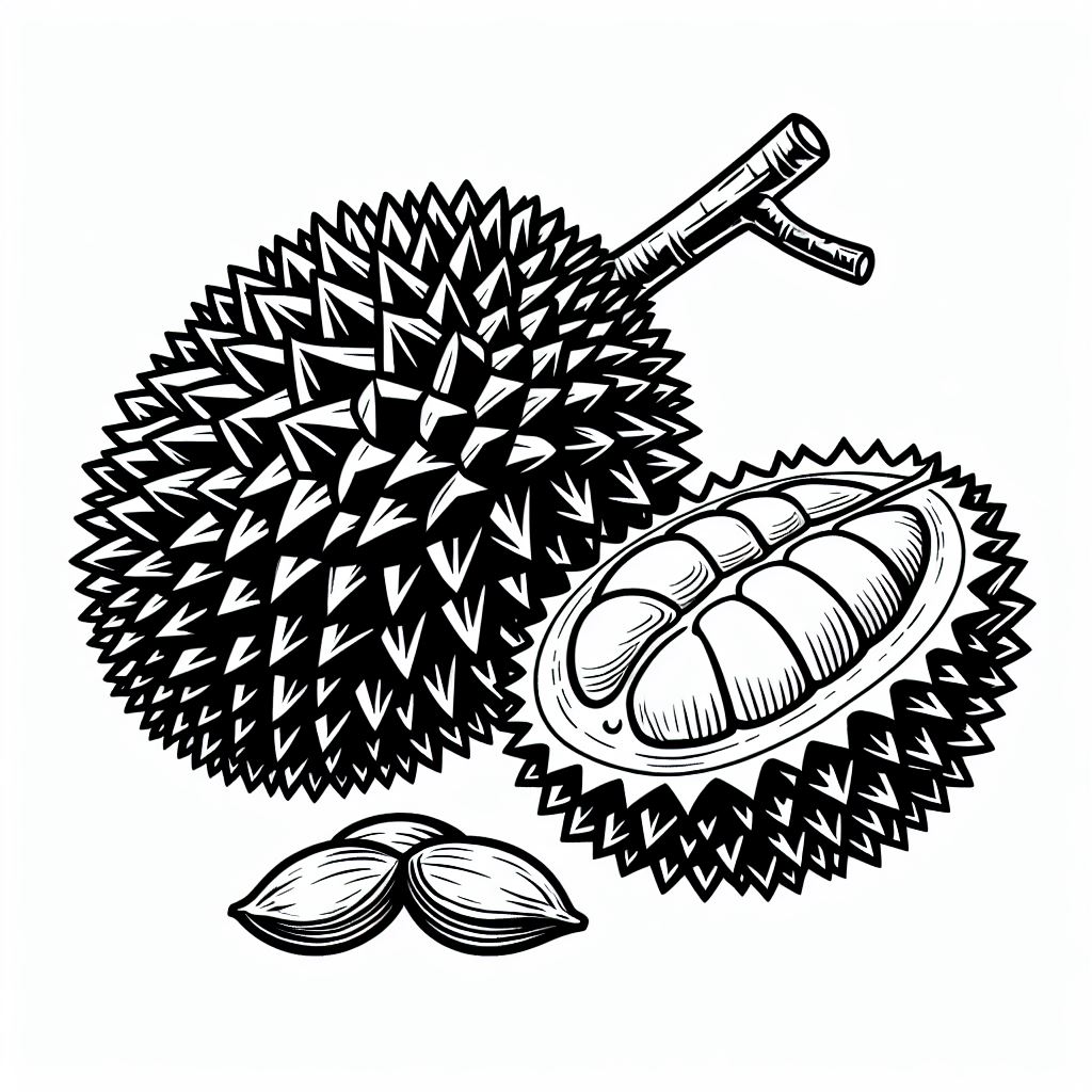 A black and white drawing of a fruit