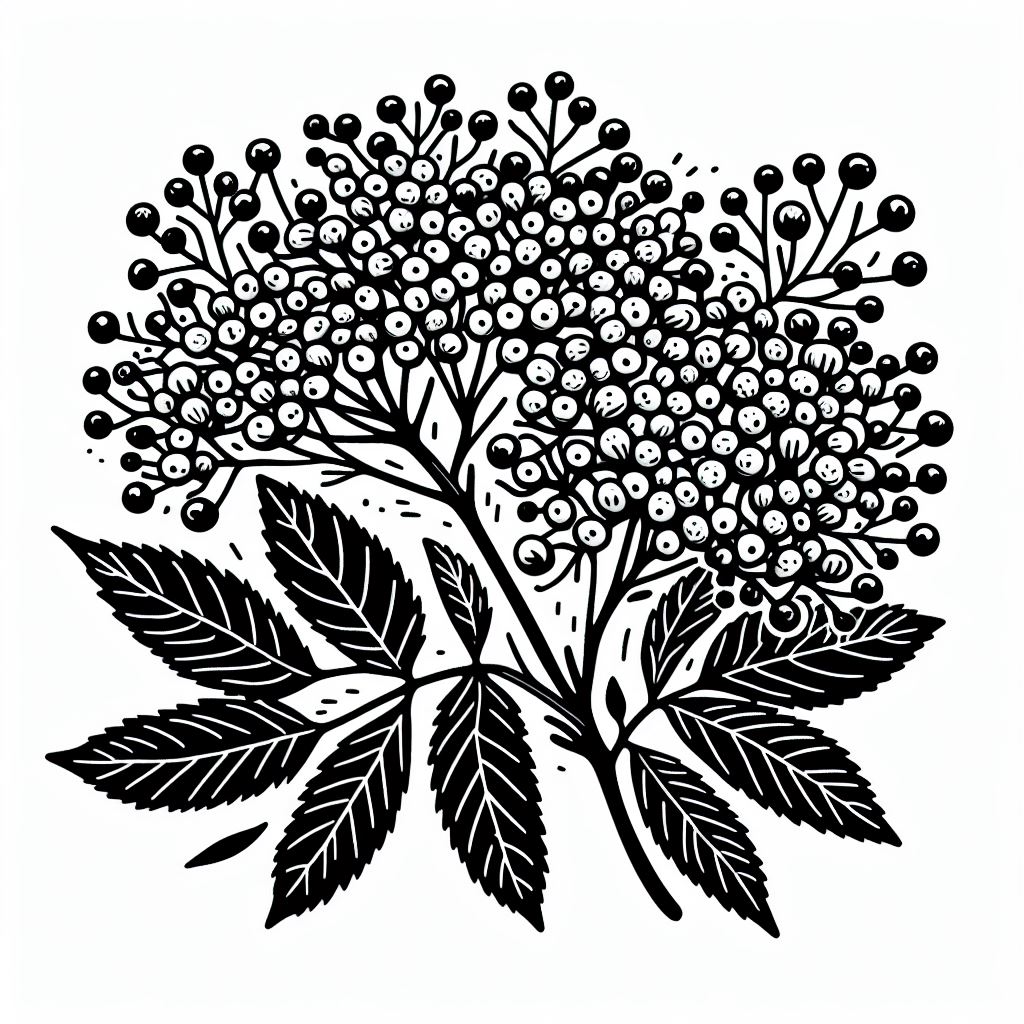 A black and white drawing of a bunch of flowers