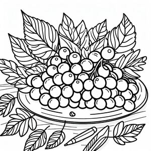 A black and white drawing of a bowl of berries