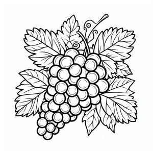 A bunch of grapes with leaves on a white background