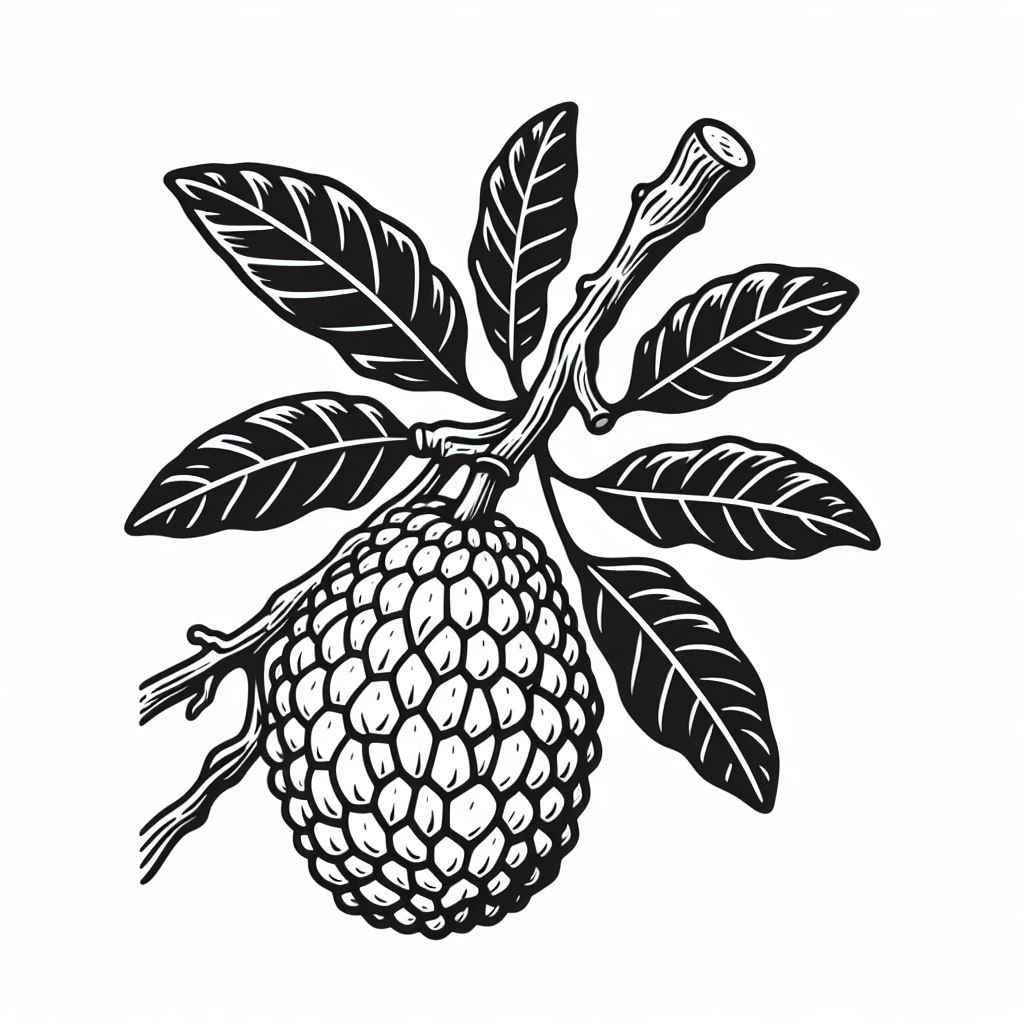 A black and white drawing of a raspberry