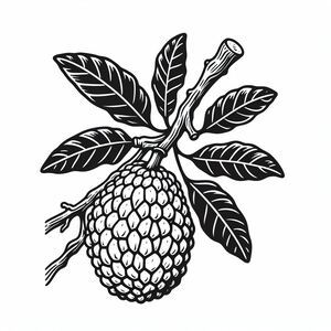 A black and white drawing of a raspberry