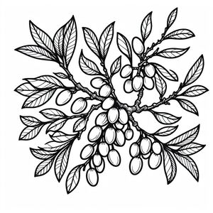 A black and white drawing of a bunch of grapes