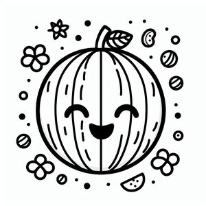 A black and white drawing of a pumpkin