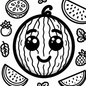 A black and white drawing of a watermelon