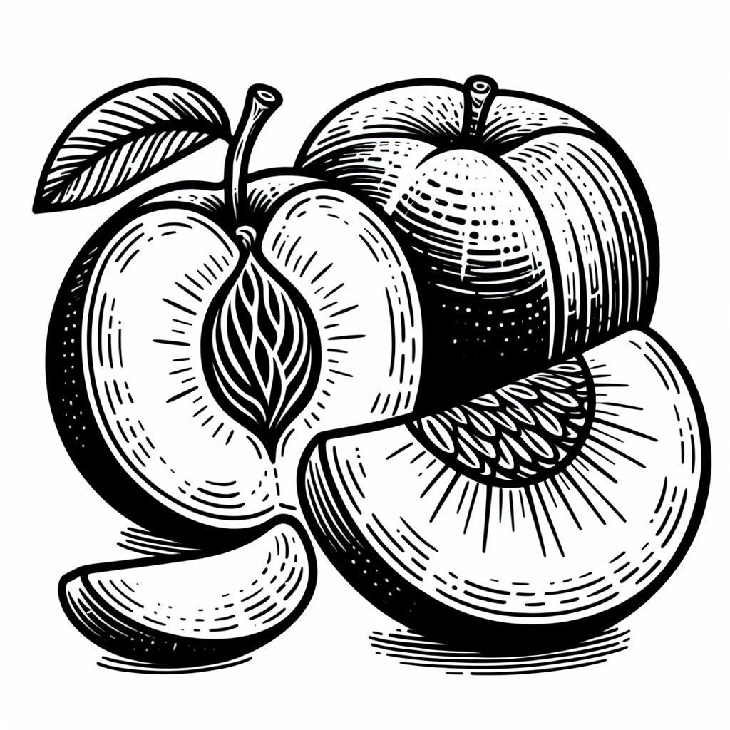 A black and white drawing of apples