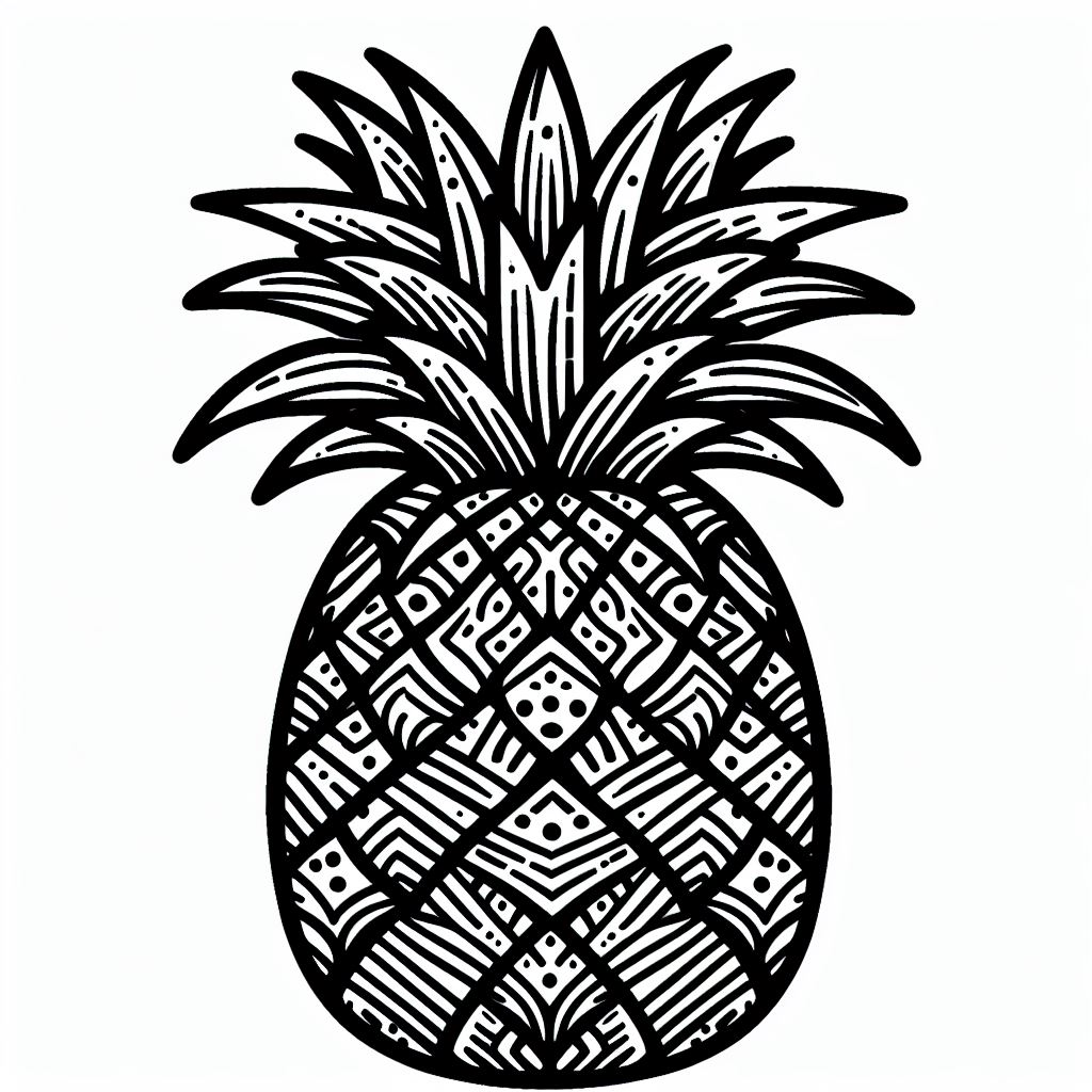 A black and white drawing of a pineapple 3