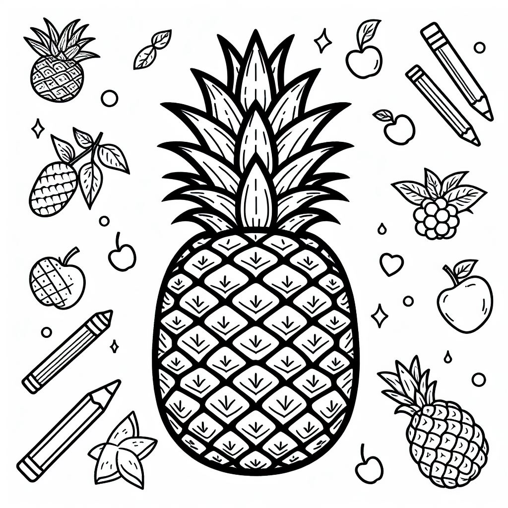 A black and white drawing of a pineapple