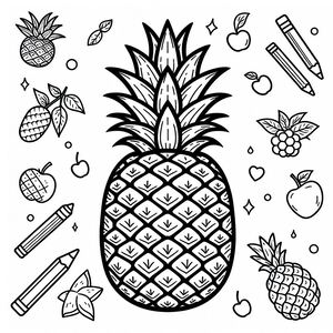 A black and white drawing of a pineapple