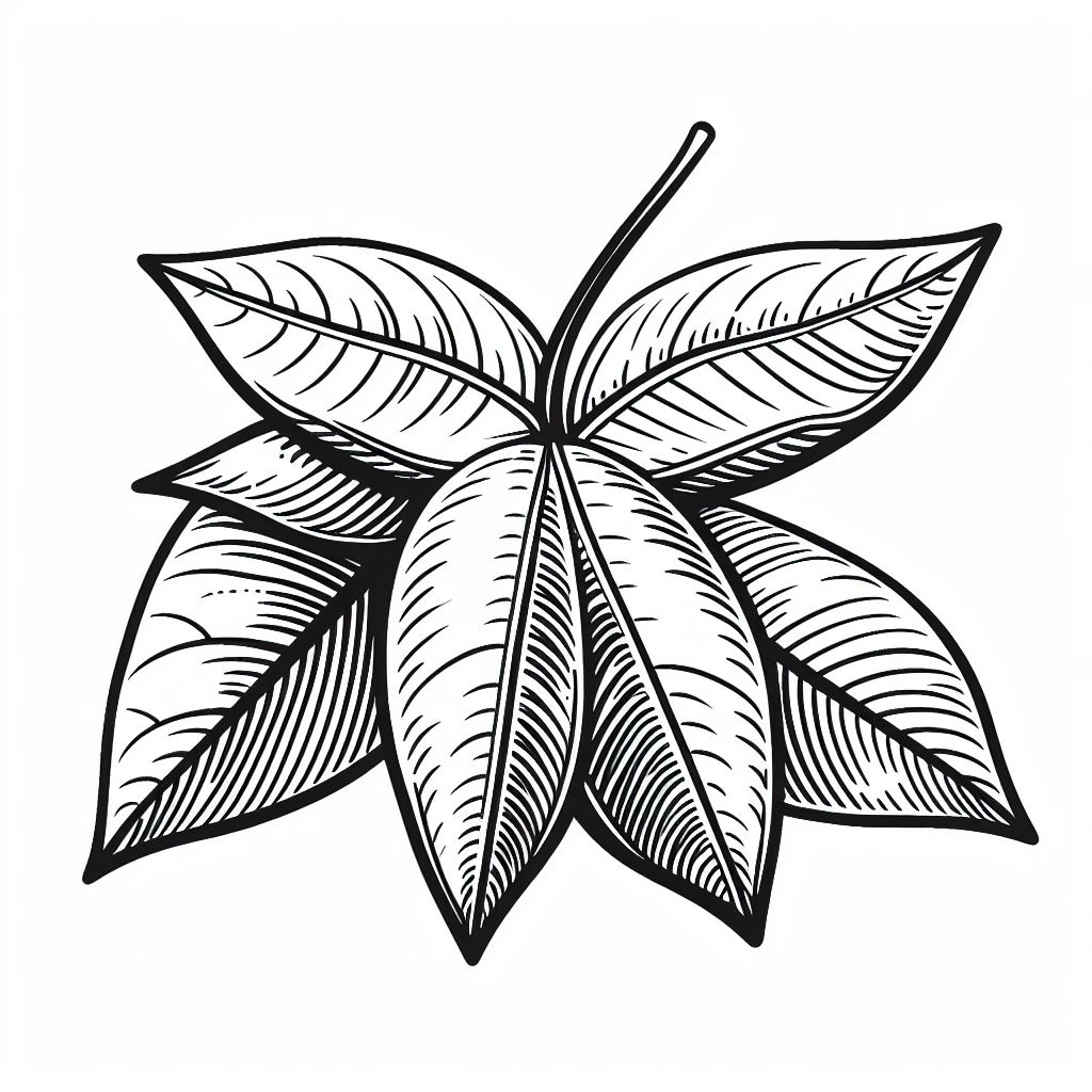 A black and white drawing of a leaf