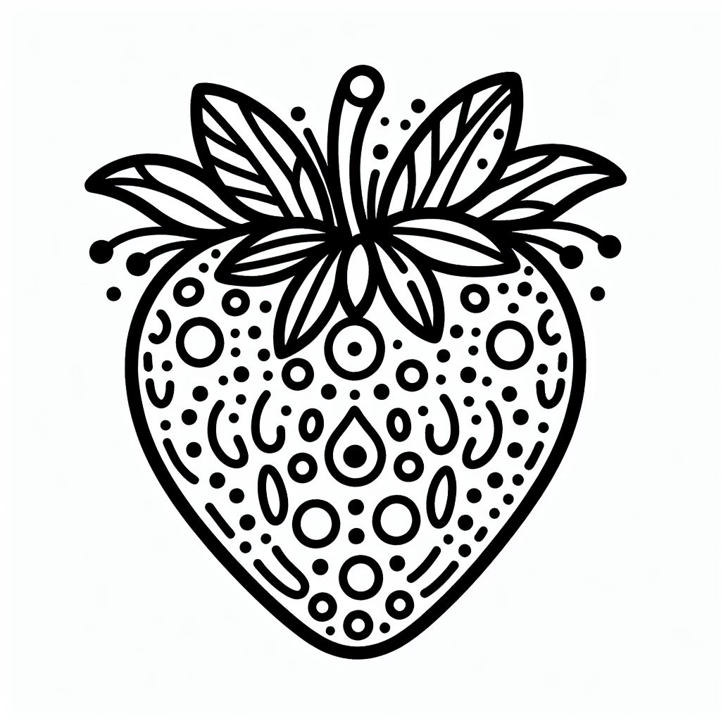 A black and white drawing of a strawberry 4