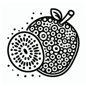 A black and white drawing of a kiwi fruit