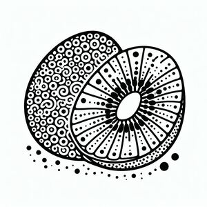 A black and white drawing of a sliced orange