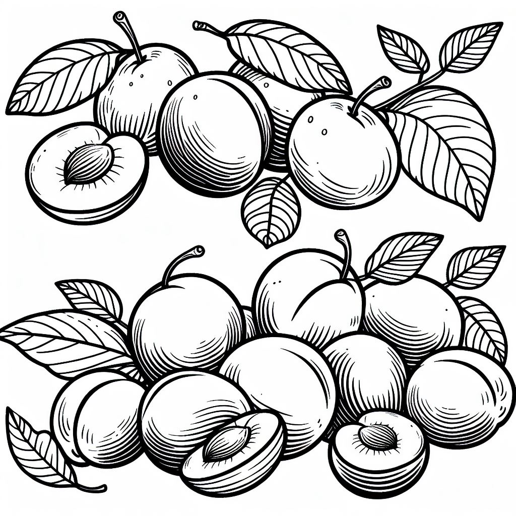 A black and white drawing of apples with leaves 2