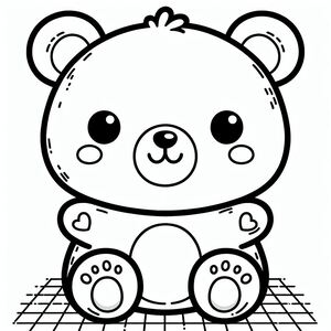 A black and white drawing of a teddy bear