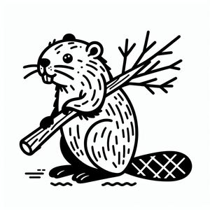 A black and white drawing of a beaver holding a baseball bat