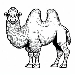 A black and white drawing of a camel