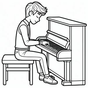 Một cậu bé đang chơi piano