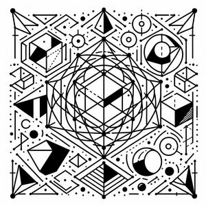 A black and white drawing of geometric shapes