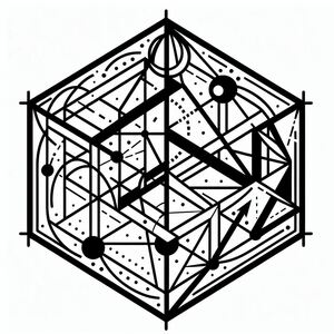 A black and white drawing of a cube 1
