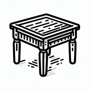 A black and white drawing of a small table