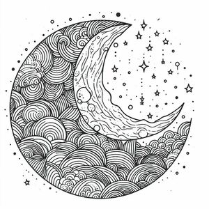 Một bản vẽ đen trắng của trăng lưỡi liềm