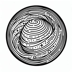 A black and white drawing of a circular object