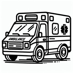 A black and white drawing of an ambulance