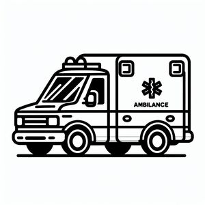 A black and white image of an ambulance