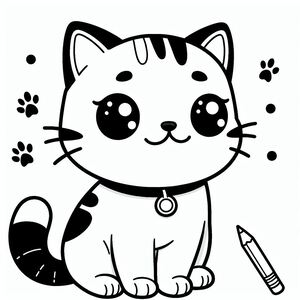 A black and white cat with a pen